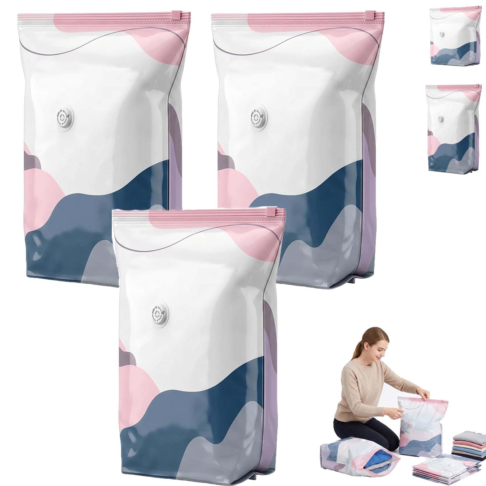 2026 No Pump Large Vacuum Storage Compression Bags, 3-Sec Press & Seal Heavy-Duty Space Saver Bags, Reusable Cube Vacuum Seal Bags for Jumbo Bedding, Comforters, Blankets & Clothes (3PCS,L)