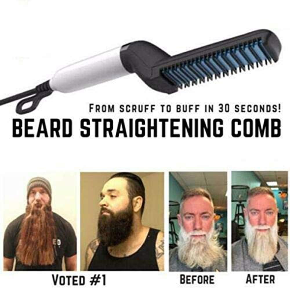Quick Beard Straightening Comb - Electric Hair Comb Hair Styler for Men - Tame Finish Multifunctional Styling Hair Comb - Show Cap Tool for Men Women Hair Curling Curler (US Plug)