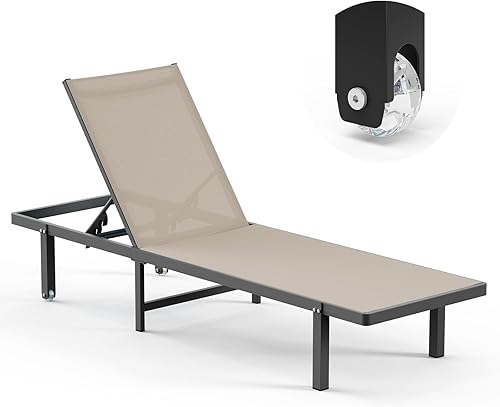 Sillones de piscina, tumbona al aire libre con ruedas y sillón reclinable de 5 posiciones, fácil de mover, silla de aluminio para patio, junto a la