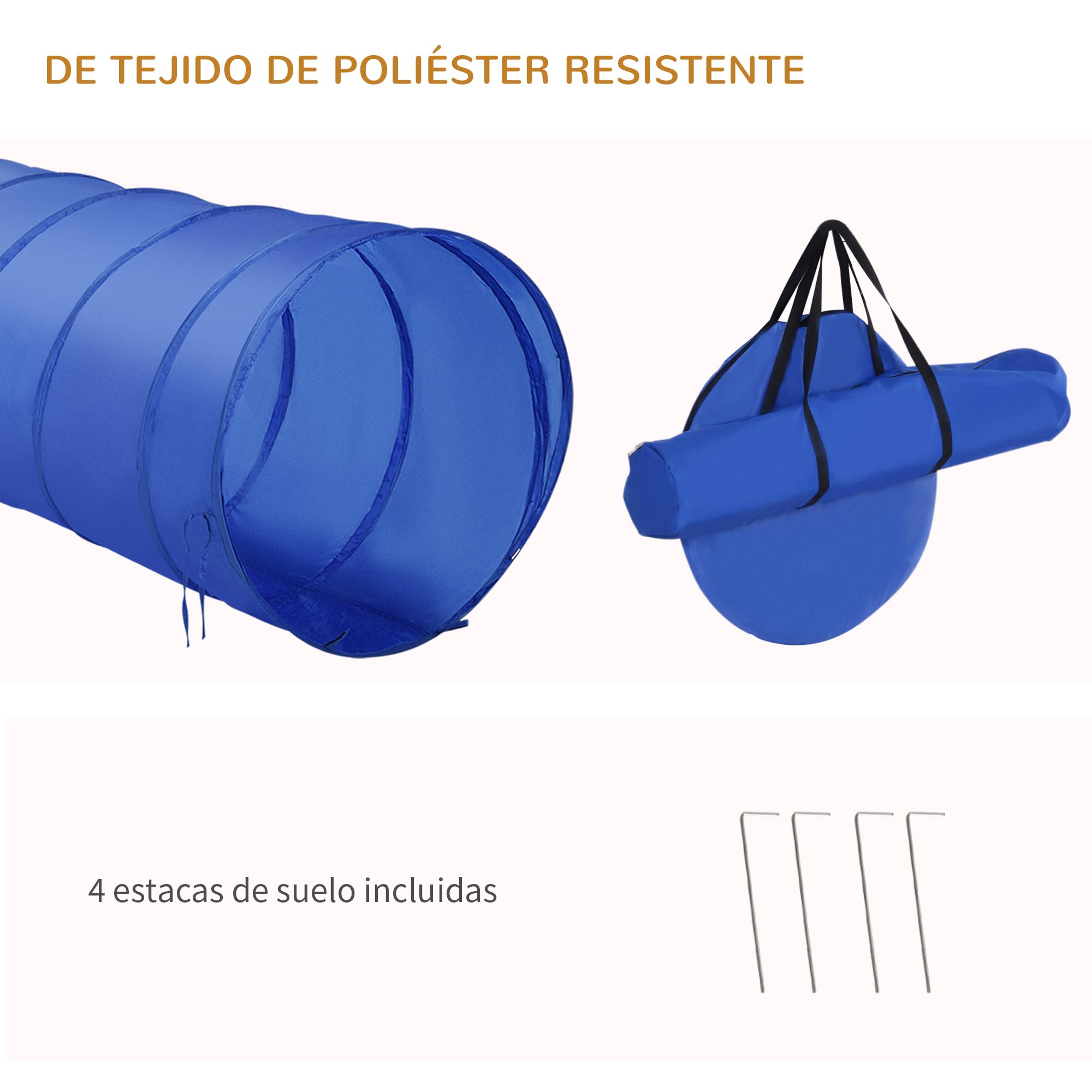 PawHut Set de Entrenamiento de Agilidad para Perros Obstáculos de Salto con Altura Ajustable Túnel para Perros y Bolsa de Transporte Azul y Amarillo