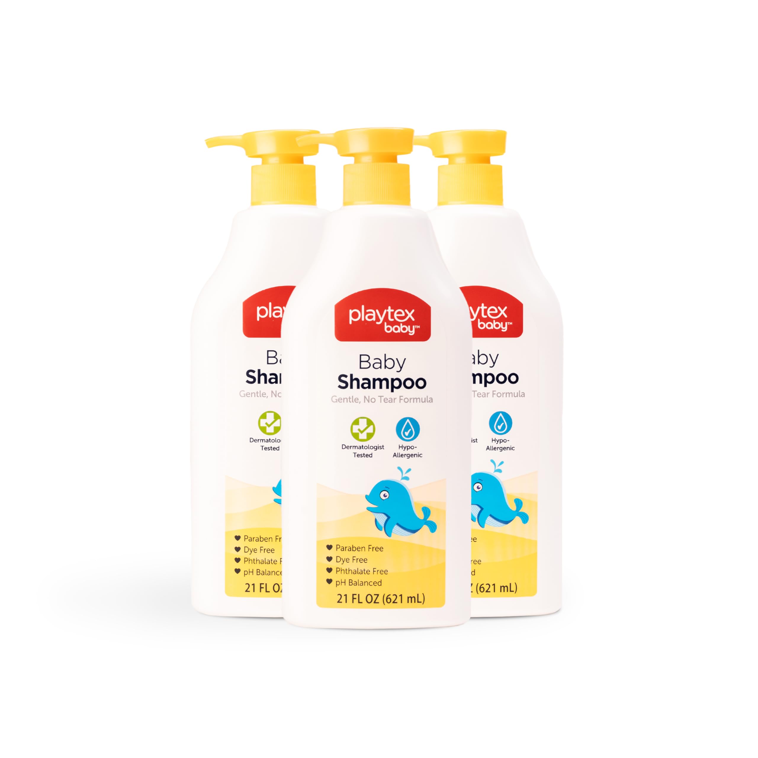 Playtex Baby Shampoo, Lavender Chamomile, 21 oz. Bottle, 3-Pack, Dermatologist Tested Gentle, Tear Free Shampoo for Babies, pH Balanced, Hypoallergenic, Free of Dyes, Parabens and Phthalates