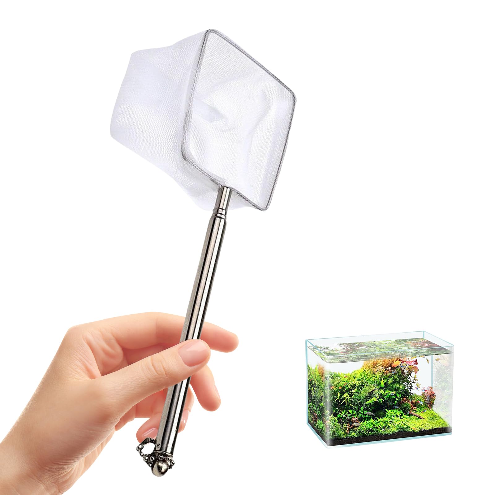 NEWFT Extendable Aquariums Fish Net With NonSlip Handle Resistant Rod Protective Nettings for Fishtanks