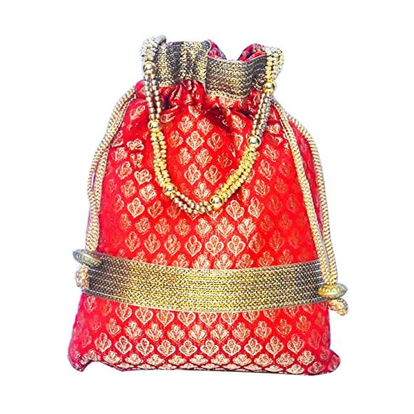 AyA Fashion Designer Royal Ethnic Clutch Silk Potli Batwa Bag with Beads Work