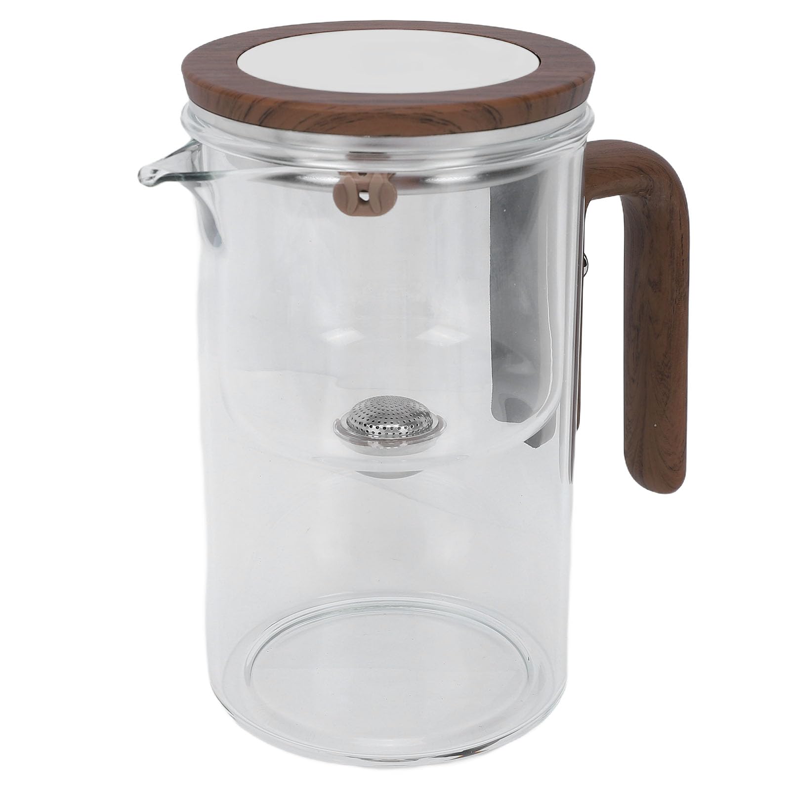 Fdit Tetera de Vetro con Filtro 600ml, Separazione Magnetica Dell'acqua, Infusione a Pressione Facile con Manico in Legno per Uso Domestico e Ristorante