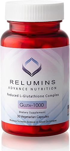 Relumins Advance Nutrition - Complejo de L-glutatión reducido de 1000 mg 2 veces más eficaz que Jarrow en el aumento de glutatión sérico, suplemento