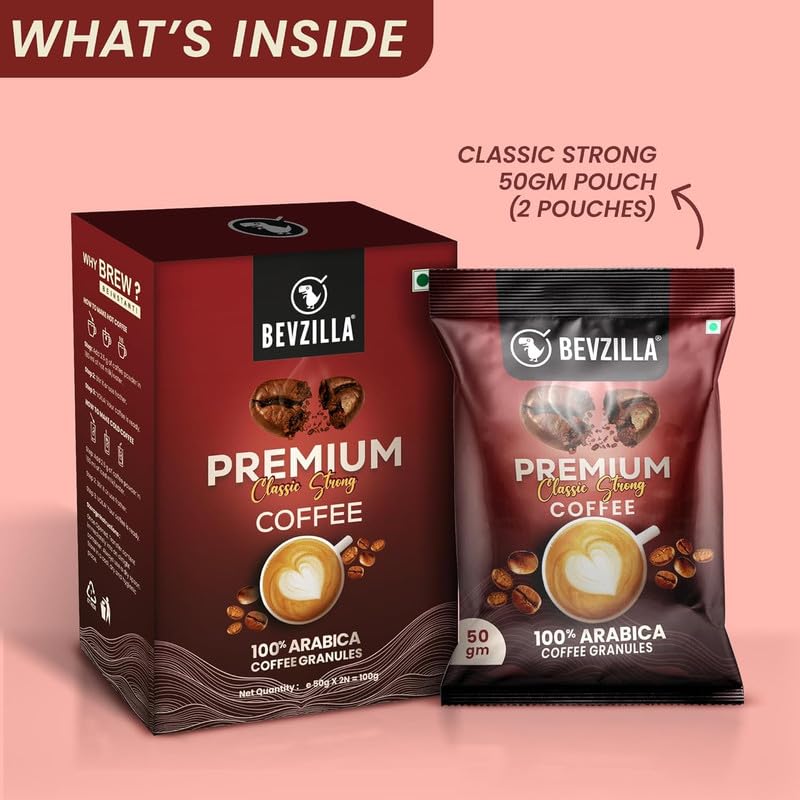 Image of Bevzilla 2X50g Classic Strong Coffee Powder| Ideal for Espresso, Latte & Cappuccino | Perfect for Hot & Cold Coffee
