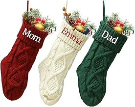 Personalized Christmas Stocking，Custom Name Family Christmas Stocking, 18” Large Knitted Xmas Stocking for Kids,Holiday and Family Stocking for Fireplace Christmas Holiday Party Decoration (2 pcs)