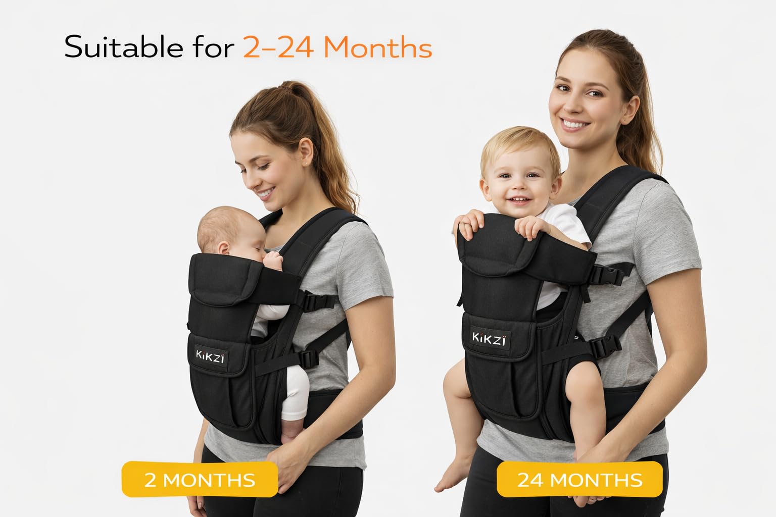 Kikzi Ergonomic Strong Breathable Adjustable Infant Baby Carrier Backpack (Black) — view 9