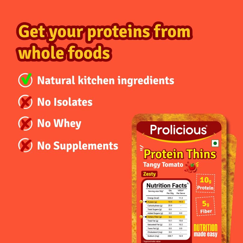 Image of Prolicious Tangy Tomato High Protein Chips | No Palm Oil | Crisp & Delicious | Easy to Carry (Pack of 3)