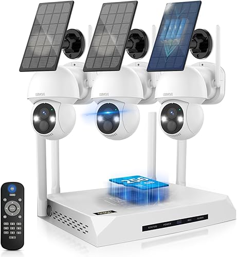 Sistema de cámara PTZ inalámbrico 100% alimentado por energía solar y audio de 2 vías, cámaras de batería solar de 4MP, videovigilancia casera, kits