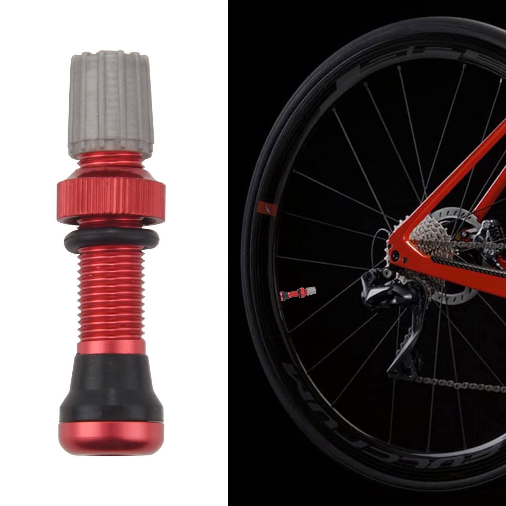 Lot 6 Paires Valves Tubeless 40 Mm Pour Vélo Route - Alliage Aluminium, Anodisé Rouge, Base Schrader 10 Mm, Universelles