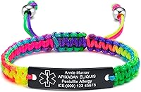 Vista 8 de MEALGUET Pulsera de identificación médica para hombres y mujeres, grabado gratuito, hecha a mano, cuerda trenzada ajustable, pulsera