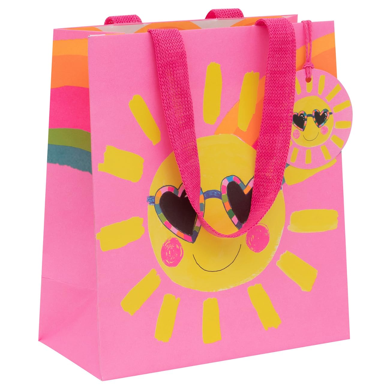Glick Luxury Medium Gift Bag, Sunshine Medium Bag for Birthdays and Other Celebrations, Unisex, 200 x 225 x 100mm, Pink & Yellow