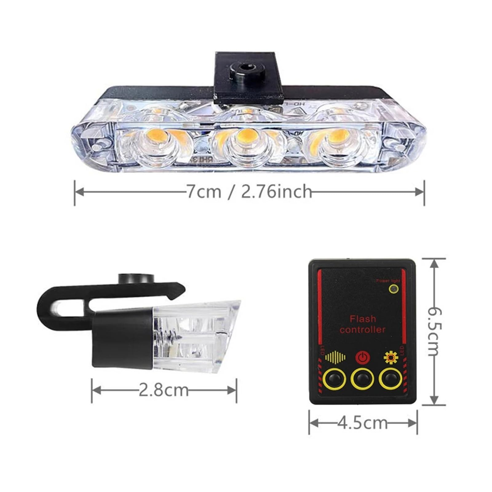 Luz estroboscópica for parrilla de coche de 12 V con 4x3 LED, minilámpara intermitente, luces de circulación diurna, luces de emergencia policiales, baliza.(Yellow White)