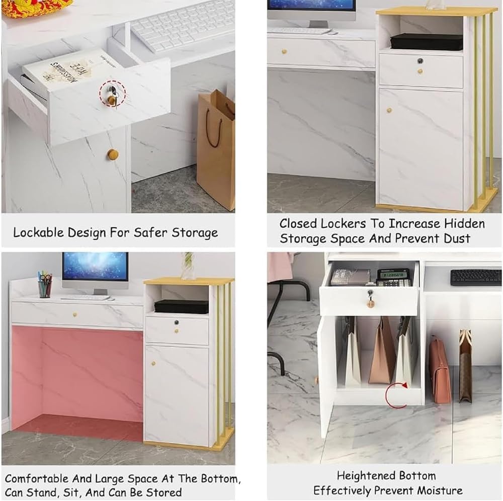 Bancone Reception Ufficio con Cassetti e Serratura, Banco Cassa per Negozio Abbigliamento, Pasticceria, Frutteria, Centro Estetico, Salone di Bellezza, Hotel, Supermerc(Size:100x40x90cm(39x16x35inch))