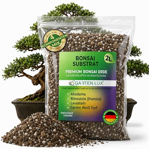Garten Lux Premium Bonsai Substrat – 2 l, 4-Komponenten-Bonsai-Erde –schnell entwässernde Erde zum Züchten und Umpflanzen von Pflanzen -Speziell für Ficus, Ahorn, Weide und Konifiren