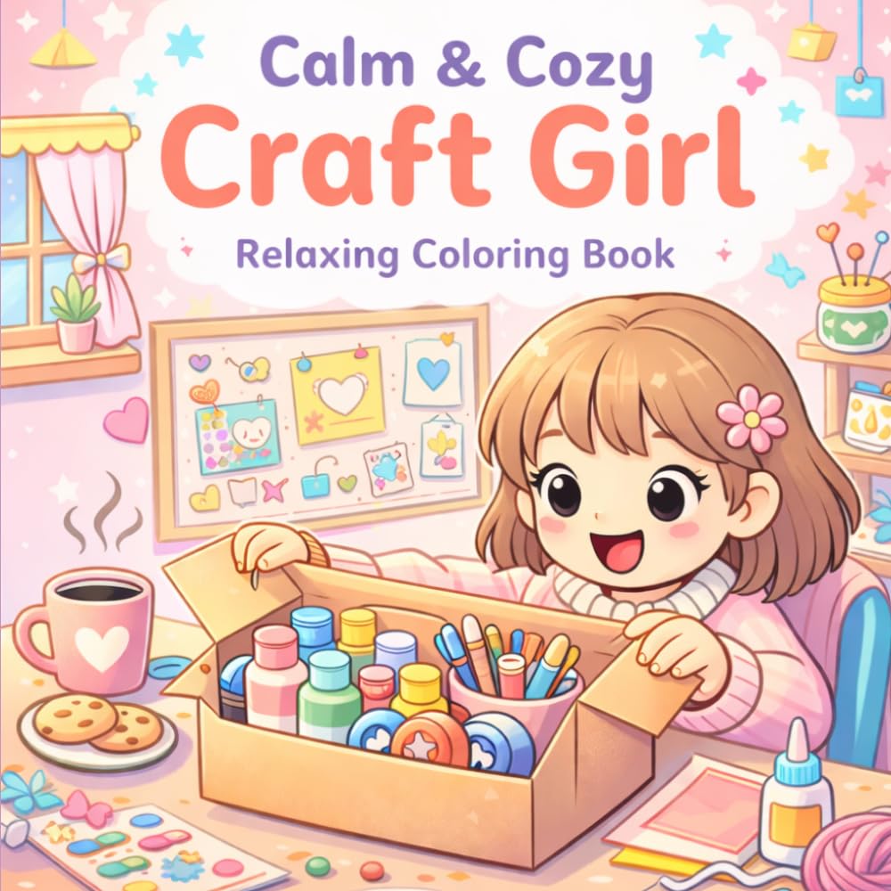 Calm & Cozy: Craft Girl Coloring Book: Relaxing Scenes of Knitting, Sewing, Painting & Creative Hobbies for Stress Relief
