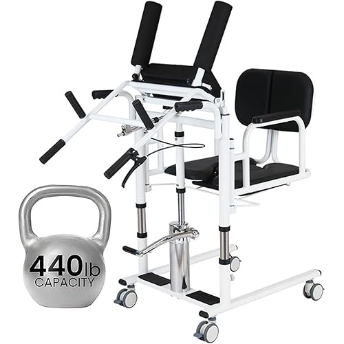 Hydraulic Patient Lift Chair for Home – 440 lb Capacity, 180° Split Seat & Adjustable Height, Portable Transfer Wheelchair for Elderly & Disabled, Includes Potty, Shower & Bedside Use