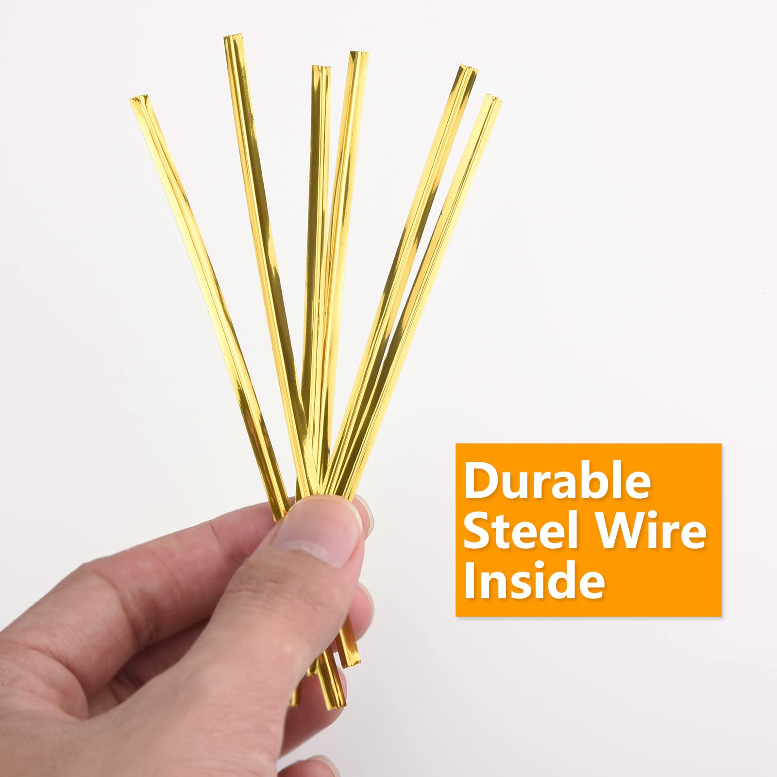 100 Attaches Torsadées Dorées Réutilisables – Pour Sacs à Bonbons, Emballages, Cake Pops, Sacs Café