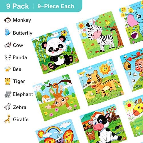 Lekebaby Puzzles for Kids 3 4 5 6 8 Years Old, 9 Pieces Wooden Jigsaw Puzzles with Animals, Preschool Educational Learning Toys for Toddlers (9 Pack) 4