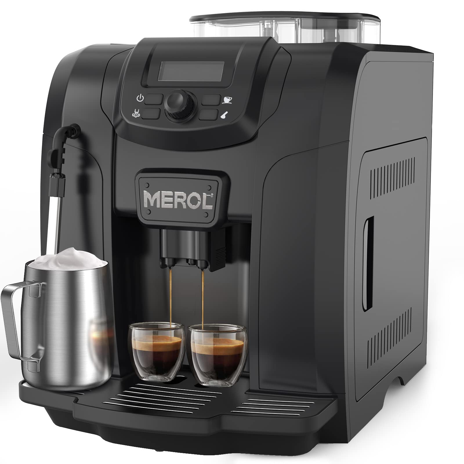 MEROL Automatic Espresso Coffee Machine, 19 Bar Barista Pump Coffee Maker with Grinder and Manual Mi