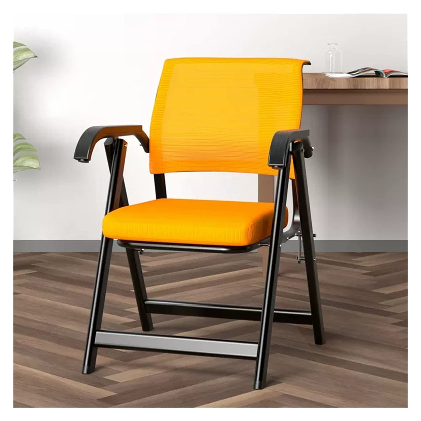 MYUYEE Stackable Folding Guest Arm Chair With Mesh Back,Ergonomic Executive Desk Chairs With Thickened Cushion,Foldable Conference Chair For Waiting Room (Orange)
