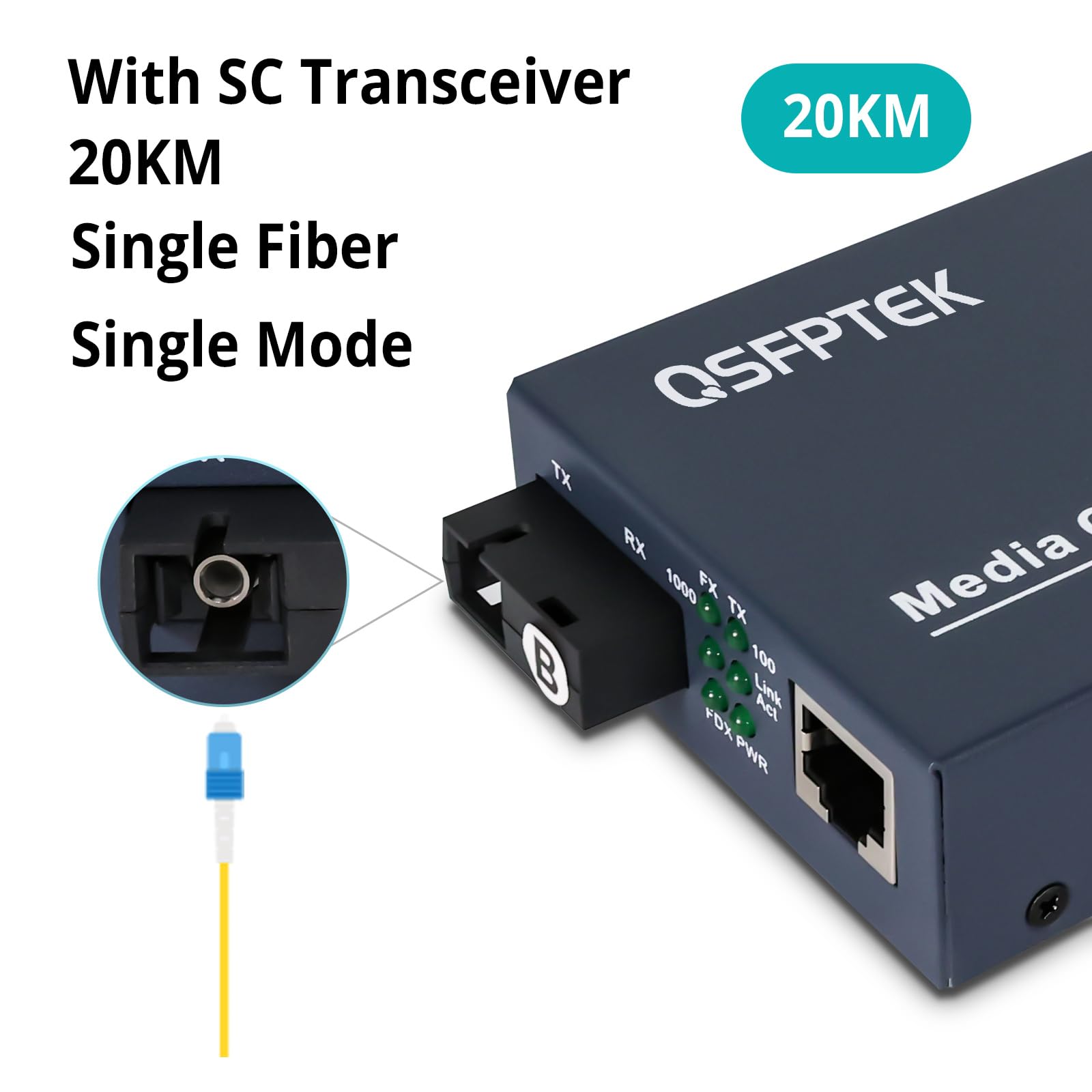 Convertitore multimediale Gigabit Ethernet a coppia, convertitore multimediale da Ethernet a fibra da rete 10/100/1000Mbps, con 2 moduli SFP 1000Base-LX (1,25 Gb/s, modalità singola, doppio LC, 1310
