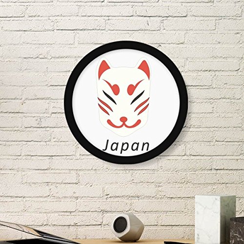 Máscara Fox japonesa cuadro redondo decoración de pared en madera y negro de DIYthinker 2