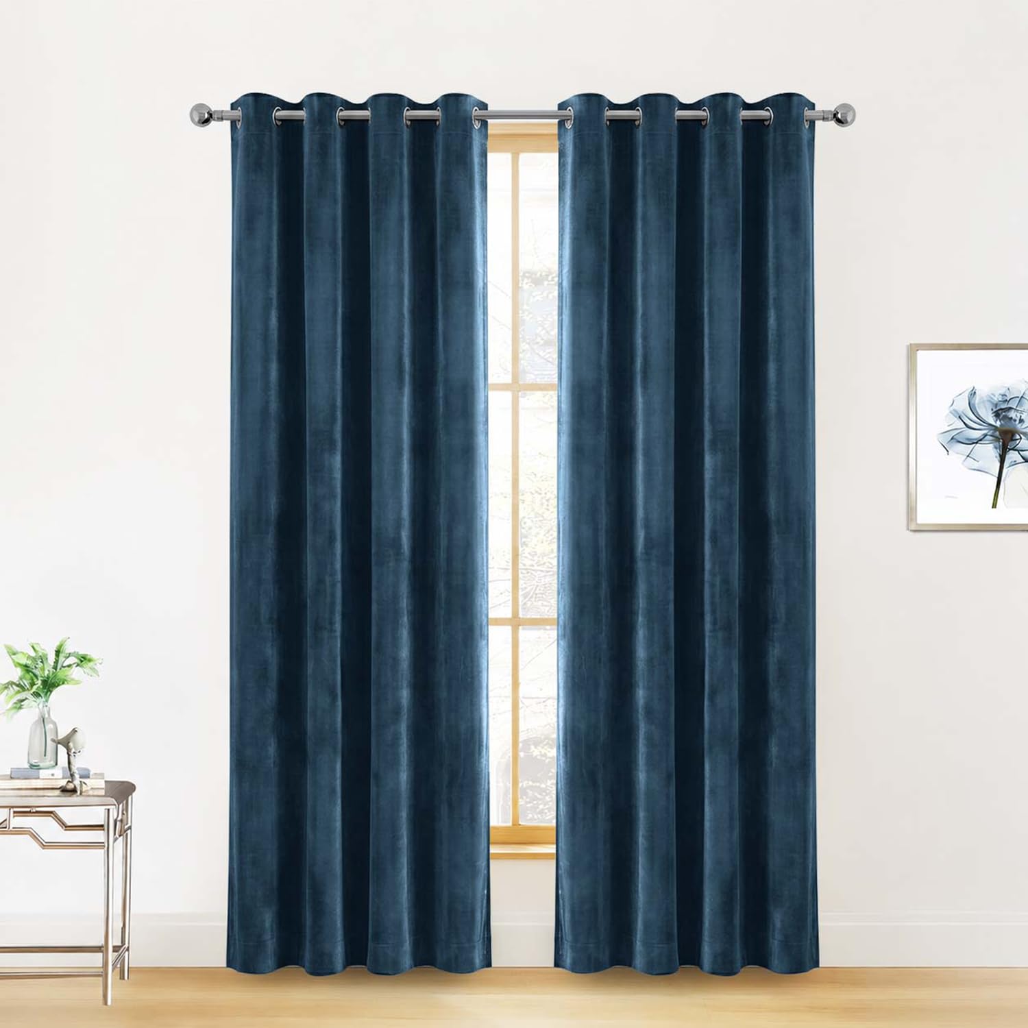 Hafaa Velvet Curtains for Bedroom 46X90 Navy Blackout Curtains 2 Panels