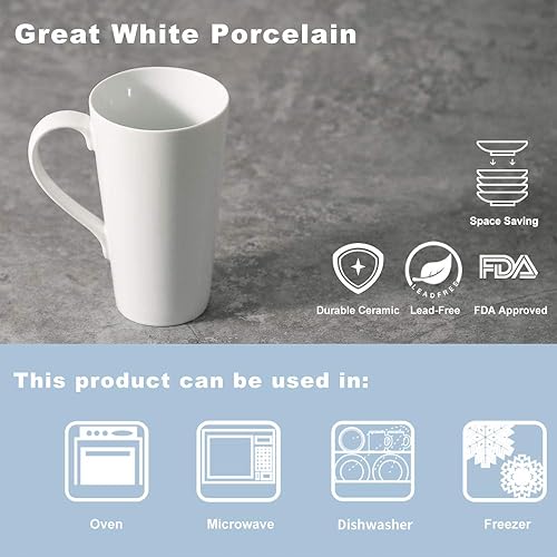 Miniatura 3 de Juego de tazas de café grandes, tazas de café de 16 onzas de alto con asa, juego de 4 tazas de café blancas para café, té, cacao, café con leche,