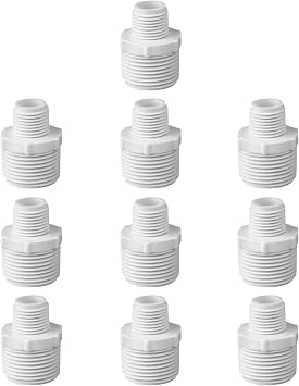 10PCS 1/2" to 3/4"PVC Reducing Nipple Male to Male Threaded Adapter Coupling for PIPE Pressure Fittings Connector White 1/2 Inch to 3/4 Inch