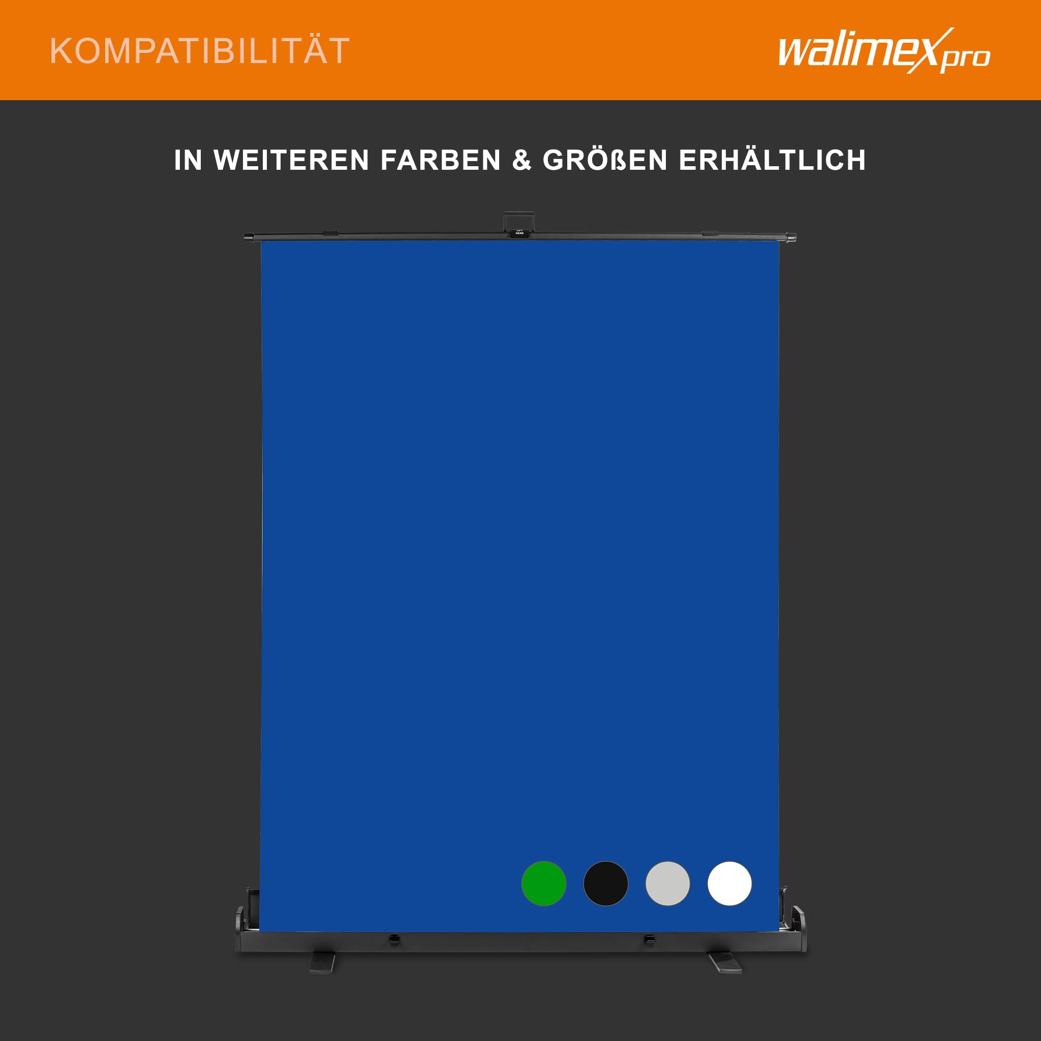 Walimex pro Roll-up Panel Hintergrund grün 165 x 220 cm, Greenscreen Fotohintergrund mit Transportbox, Hintergrundsystem für Fotostudio, knitterfreie Fotoleinwand ideal für Chromakeying