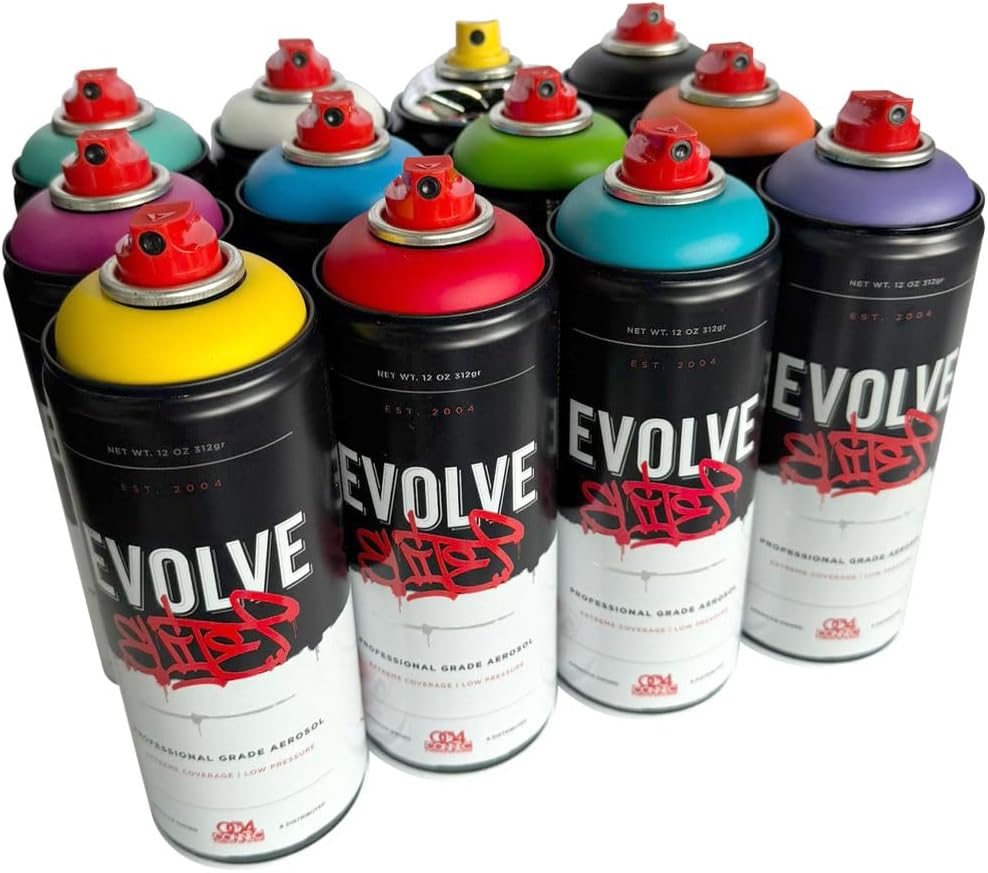 Evolve Elite 12 pack, Medium Pressure - Assorted Colors 12 oz Cans - Spray Paint Set