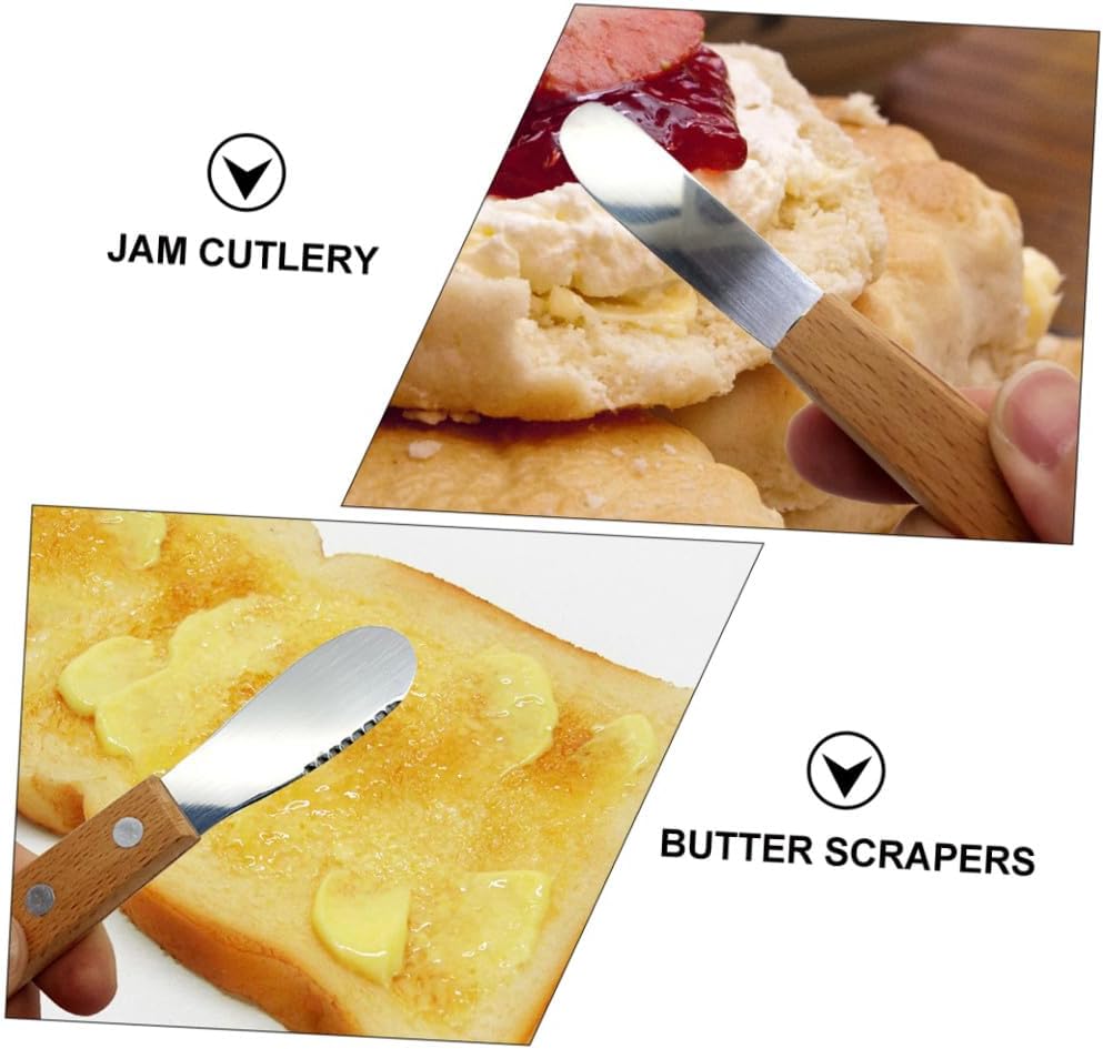 Stainless Steel Butter Scrapers 4Pcs with Wooden Handle for Cheese