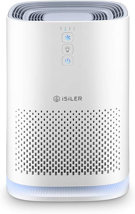 ISILER Air Purifier with True HEPA Filter, Portable Air Cleaner with 3 Speeds for Dust, Pollen, Pet Odors, Smoke, Odor Eliminator for Home or Office with Quiet Operation and Night Light, CADR-99 CFM
