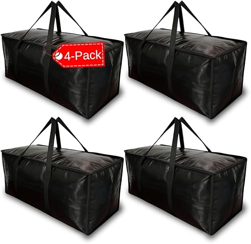 BAG-THAT! Paquete de 4 bolsas negras para mudanza, bolsas de almacenamiento extra grandes con cremallera, bolsas de embalaje resistentes al agua