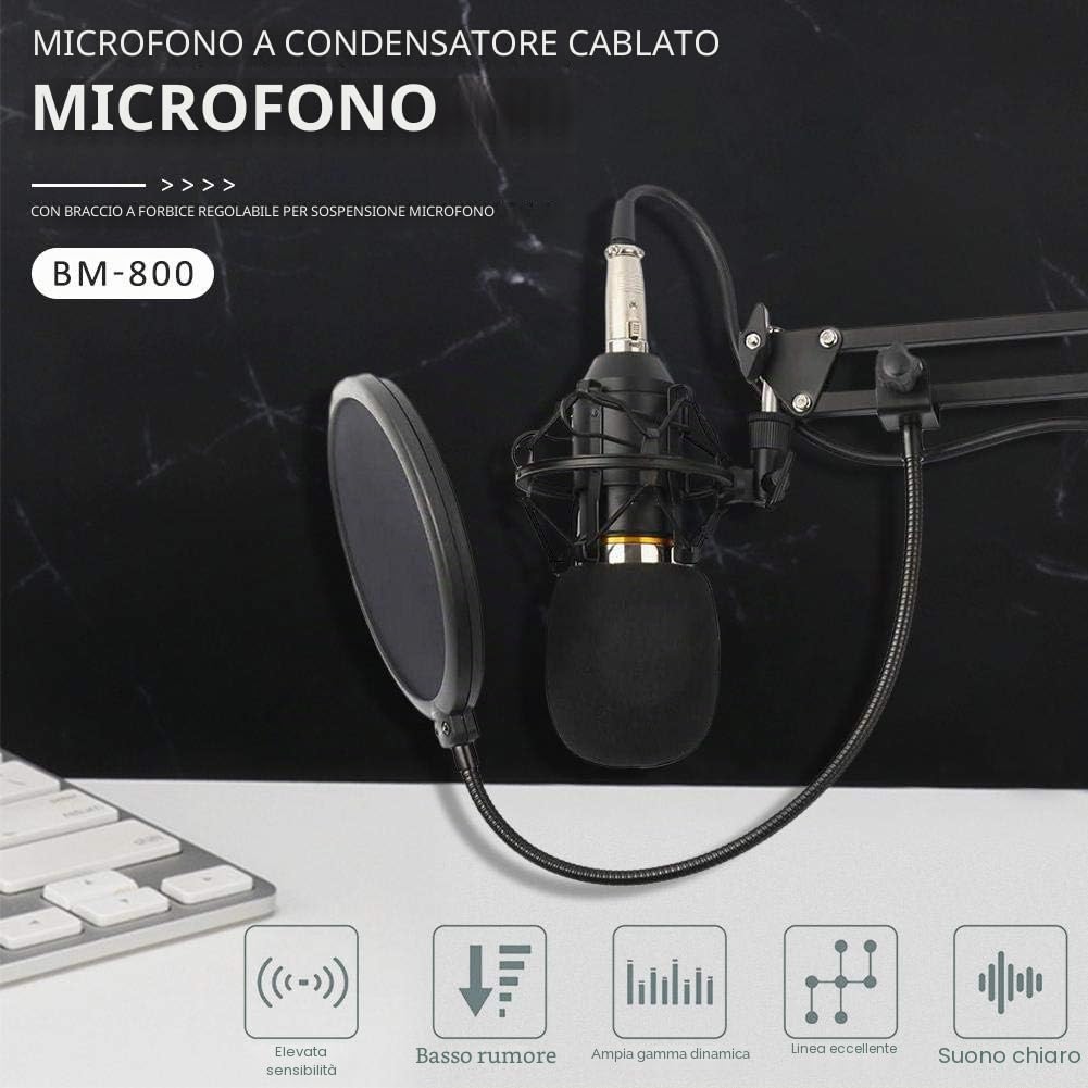 BM 800 microfono per studio a condensatore, registrazione vocale, karaoke, microfono per PC