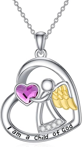 AOBOCO Collar de plata de ley 925 con ángel guardián, joyería de cumpleaños para mujeres y ella