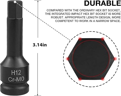 Miniatura 4 de SEKETMAN Juego de 16 unidades de accionamiento hexagonal de bajo impacto de 38 pulgadas, juego de dados hexagonales de impacto, SAEmétrico, 14