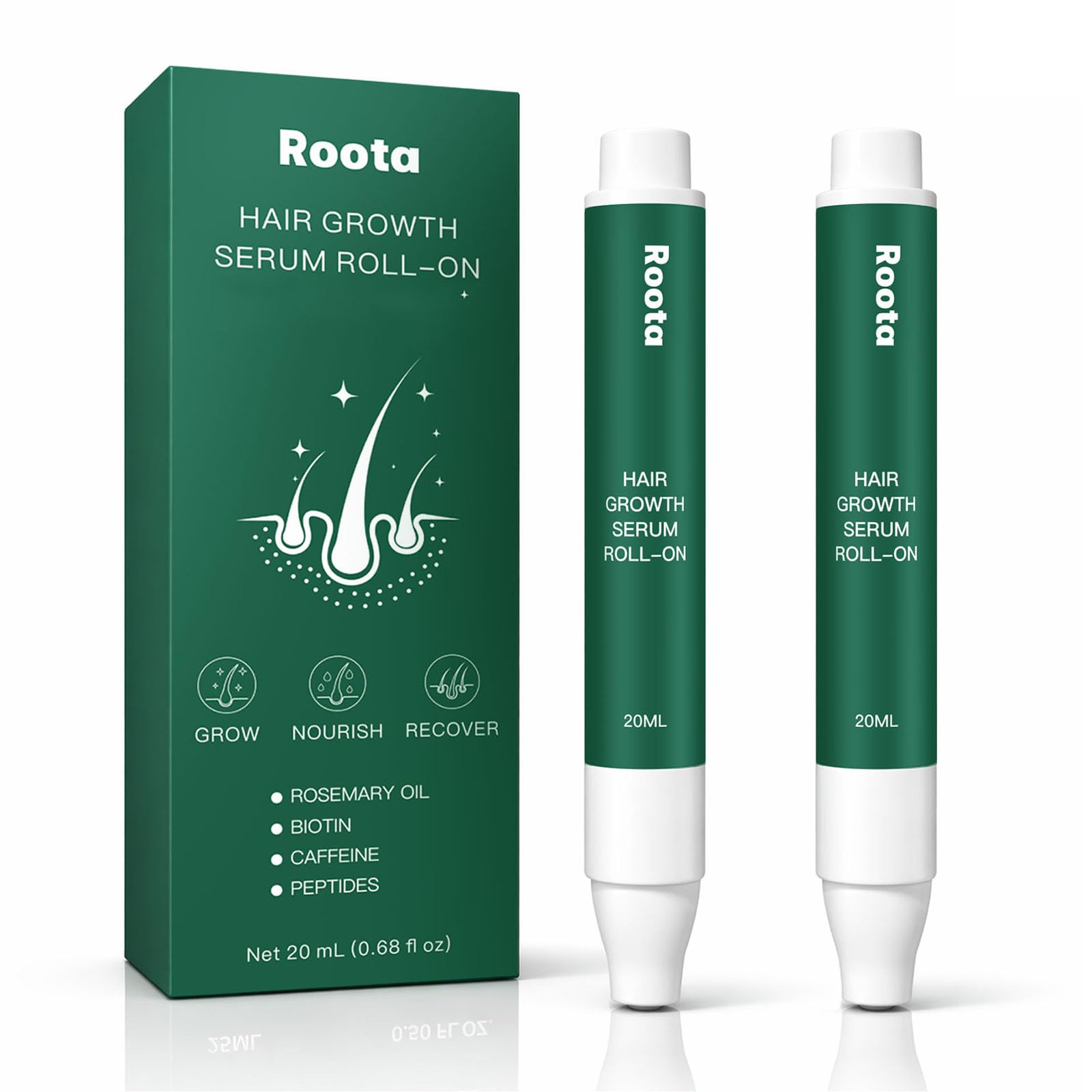 Roota Hair Growth Serum Roll-On, Hair Revival Serum Nourishes Scalp for Thicker, Healthy Hair for Men & Women 20ml/0.68 fl oz