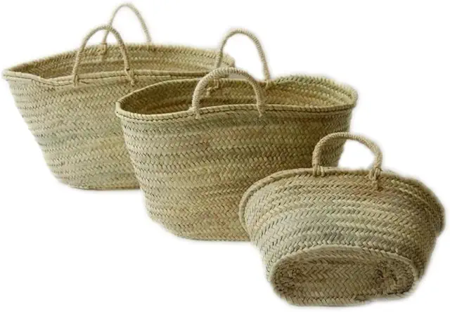 Capazo de Palma Reforzado - Cesto o Bolso de Mimbre Natural para Playa y Compras