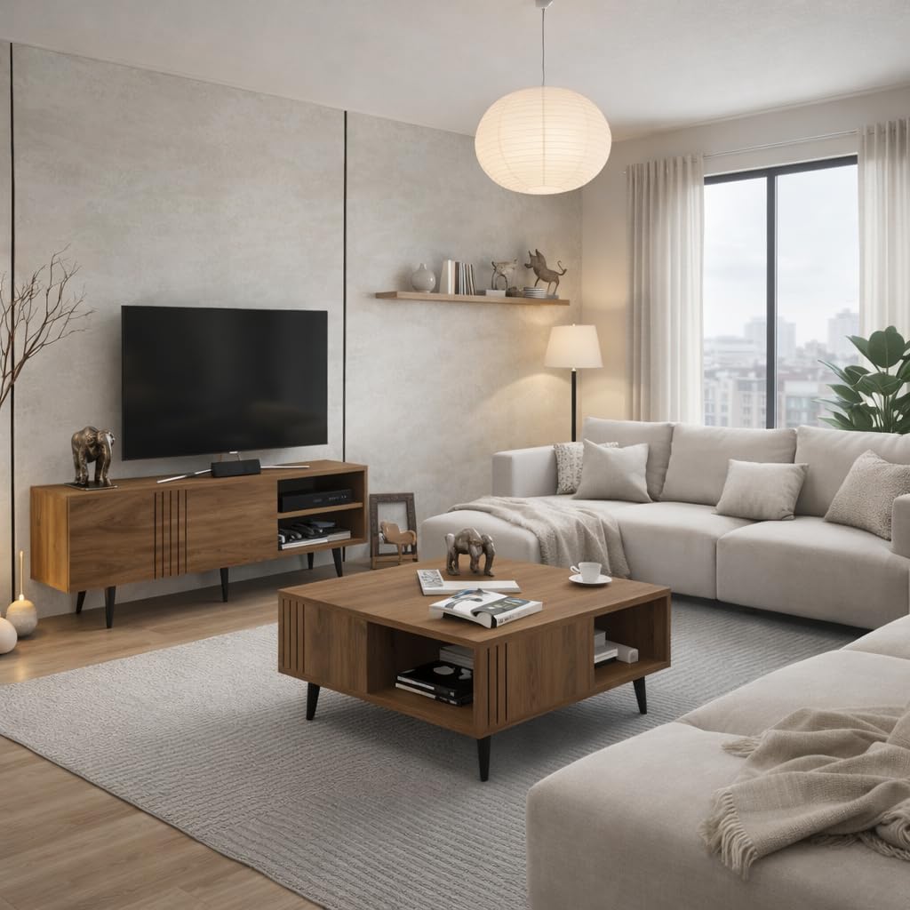 Decorotika Ronas Modern Living Room Set - TV Stand & Coffee Table - Set of 2 (Walnut, Set of 2)