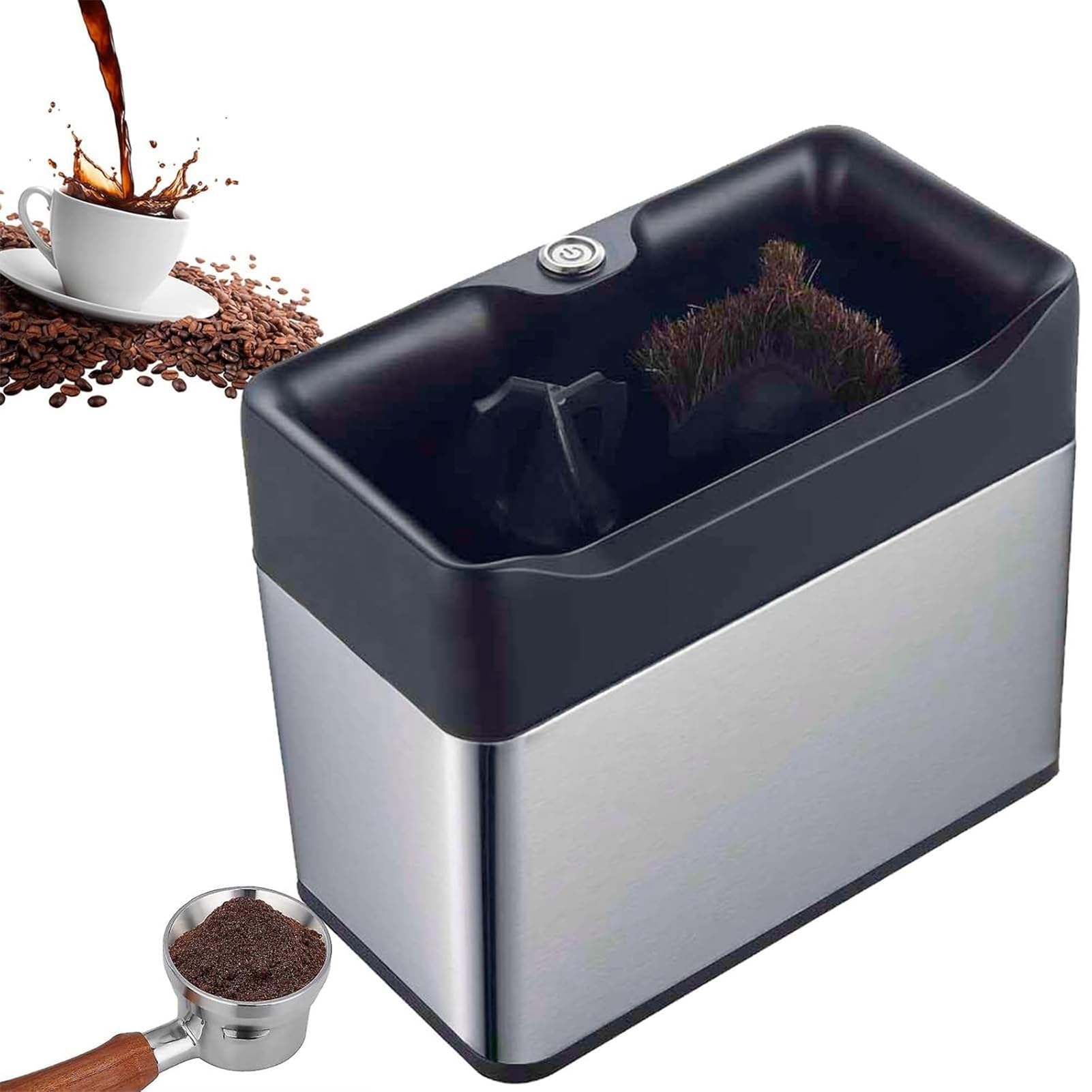 Elektryczna maszyna do czyszczenia filtra | Knock Box Coffee Portafilter Cleaner | Pudełko uderzeniowe, 340 obr./min | z 2 skrobaczkami i 1 główką szczotki, do kawiarni, restauracji