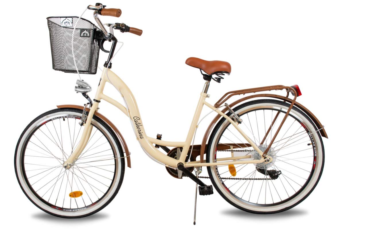 Bicicleta de paseo para mujer de BDW de 6 velocidades Shimano, LED, para ciudad, trekking, bicicleta de ciudad, bicicleta para mujer, bicicleta de trekking, cesta KOSTELNOS