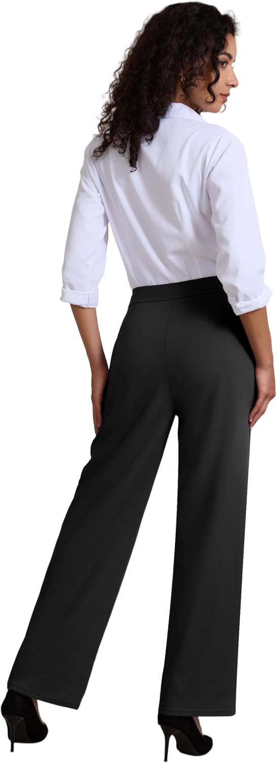 Women's High Waisted Casual Pants Wide Leg Stretchy Business Dress Work Pull On Trousers - Image 6