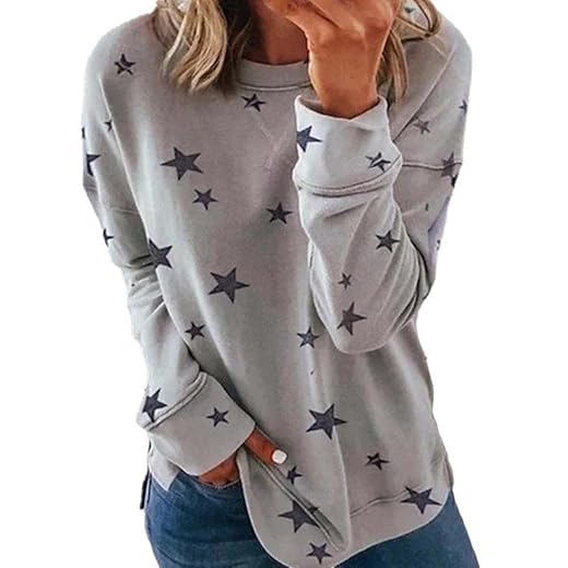 PIFAME Womens Sweatshirt Crew Neck Star Graphic Pullover Tops 2024 Fall Casual Long sleeve Oversized Sweatshirt