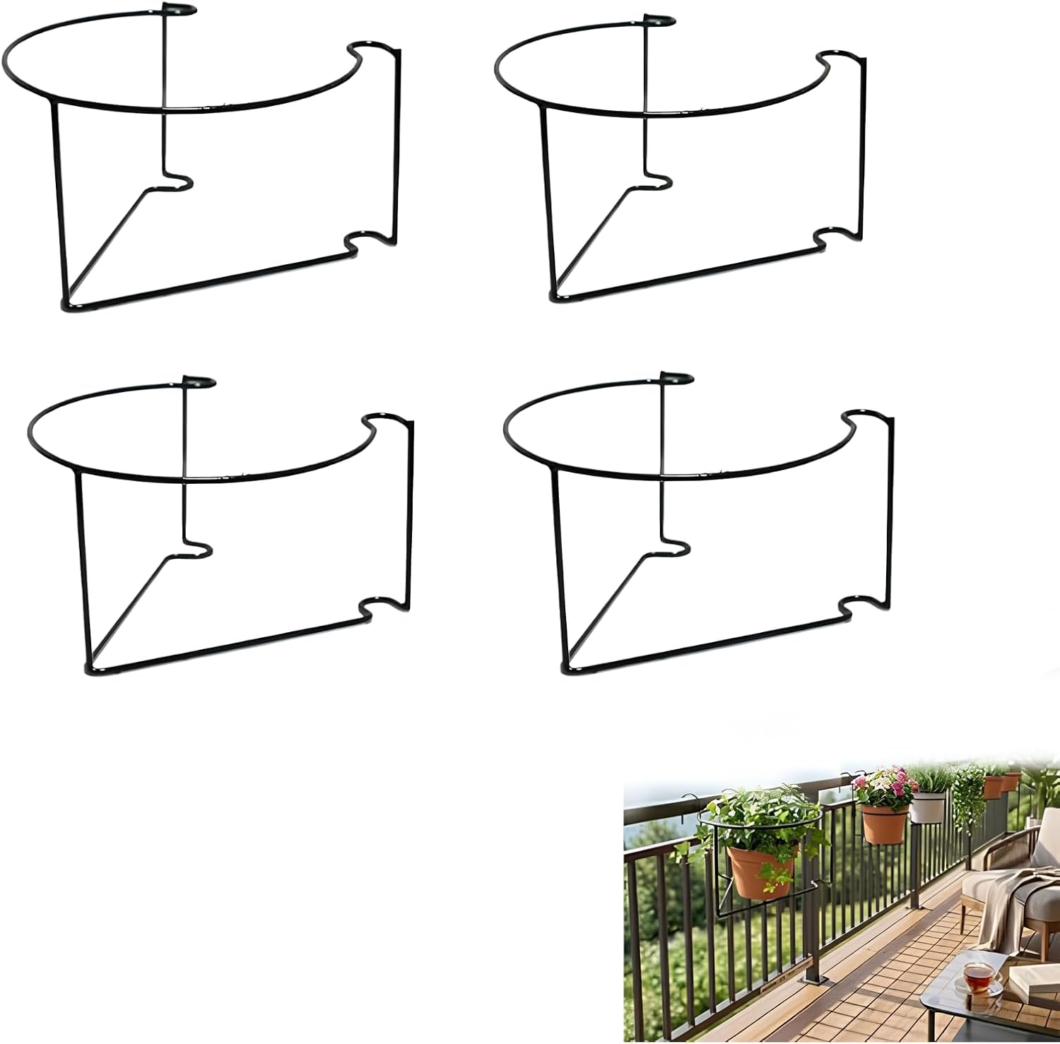 Adjustable Railing Plant Hanger for Deck Balcony, Tool Free Hanging Planter Holder for Outdoor Plants, Space Saving Vertical Garden Rail Hook for Fence Patio(4pack)