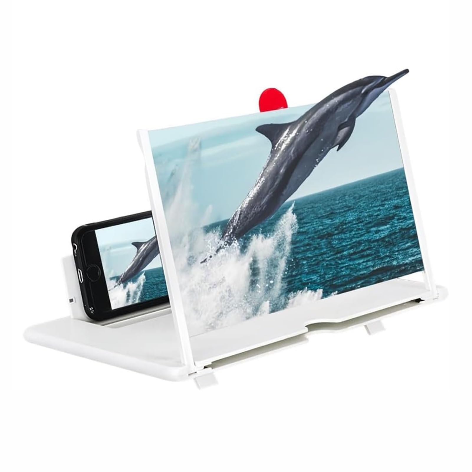 Proiettore Hd 3D Portatile con Lente D'ingrandimento for Schermo Mobile e Supporto Pieghevole for Film, Video e Giochi, Compatibile con Tutti Gli Smartphone(White)