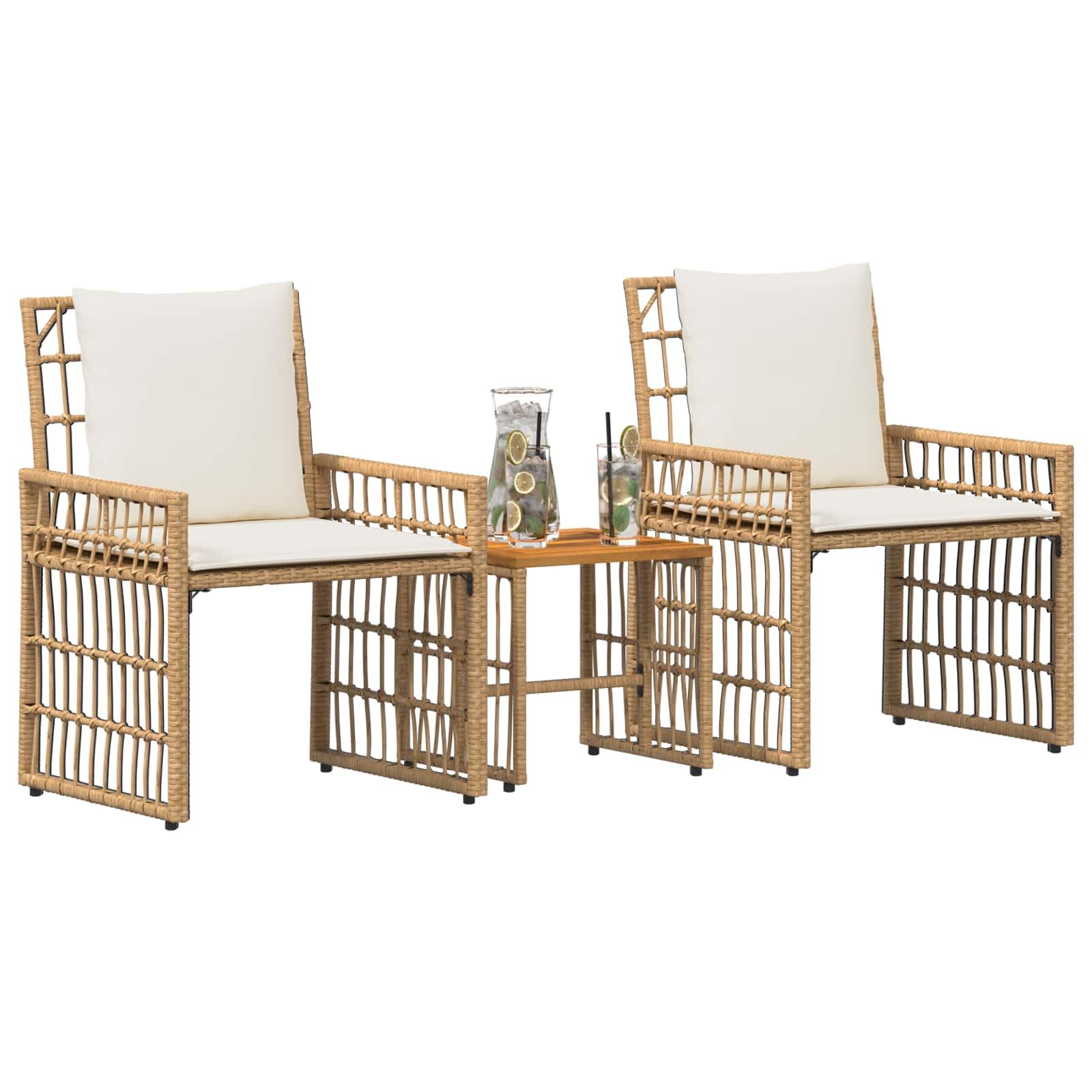 Meubles d'extérieur en acacia et chaises crème pour une terrasse moderne et élégante