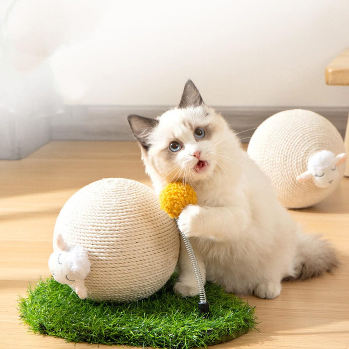 HANABASS Pelota Rascadora para Gatos, Juguete de Garras Abrasivas de Sisal y Madera, Resistente al Desgaste Desprender Fibras, Forma de Bola, para Gatos y Gatitos, Decoración del Hogar